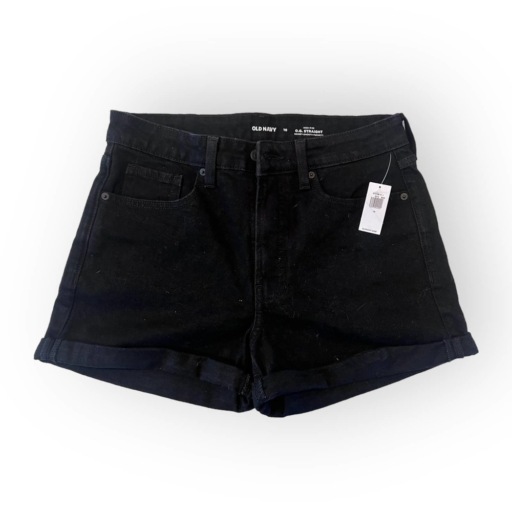 Old Navy High Rise O.G. Straight Black Jean Shorts Size 10 NWT